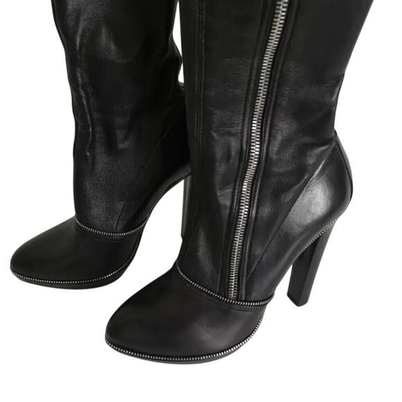AlaĂŻa Alaia Paris Black Leather Knee-High Zipper Boots 40.5 Italy - Picture 4 of 12